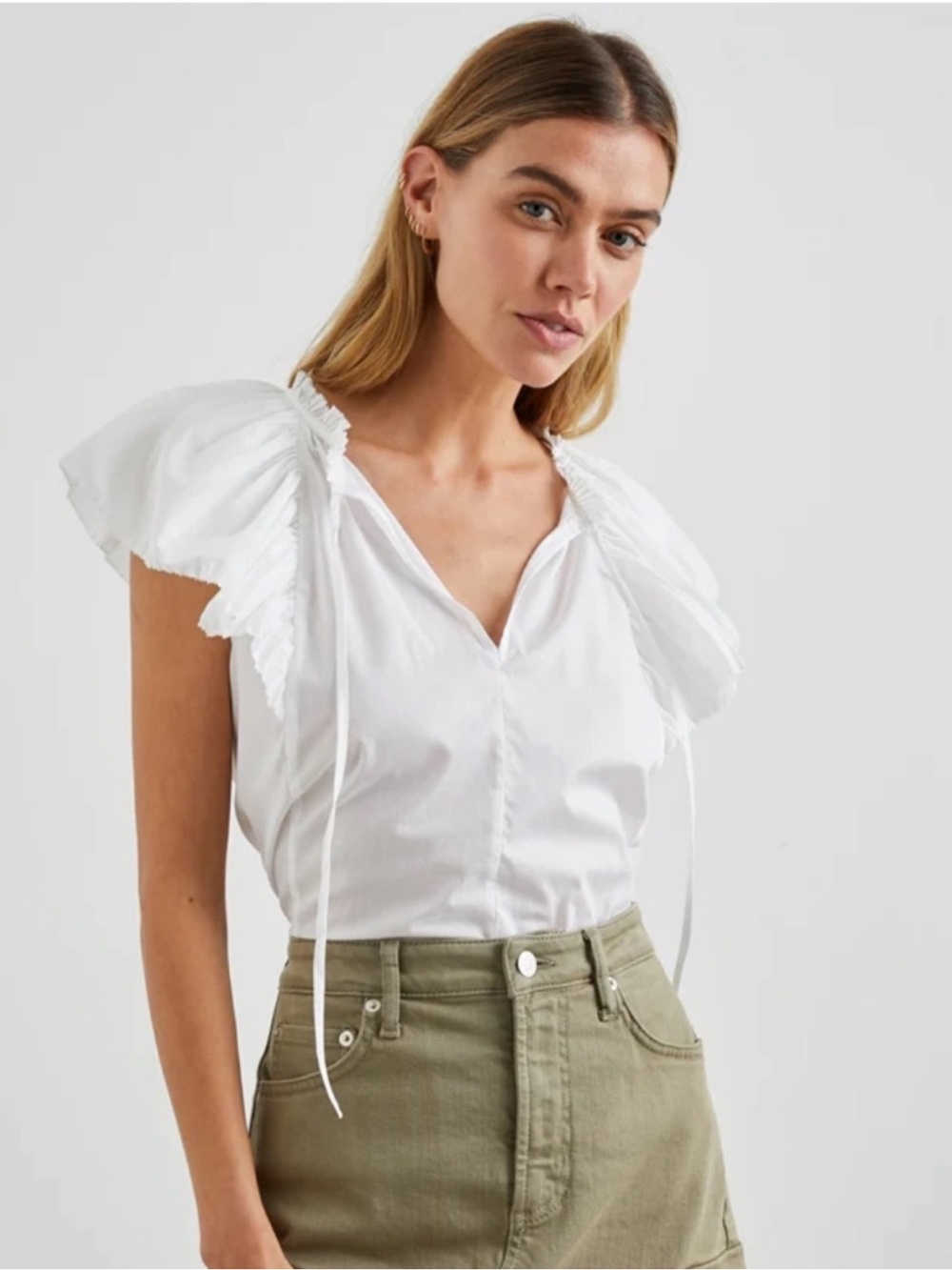 Rails White Ruffle-Sleeve V-Neck Blouse Size XS